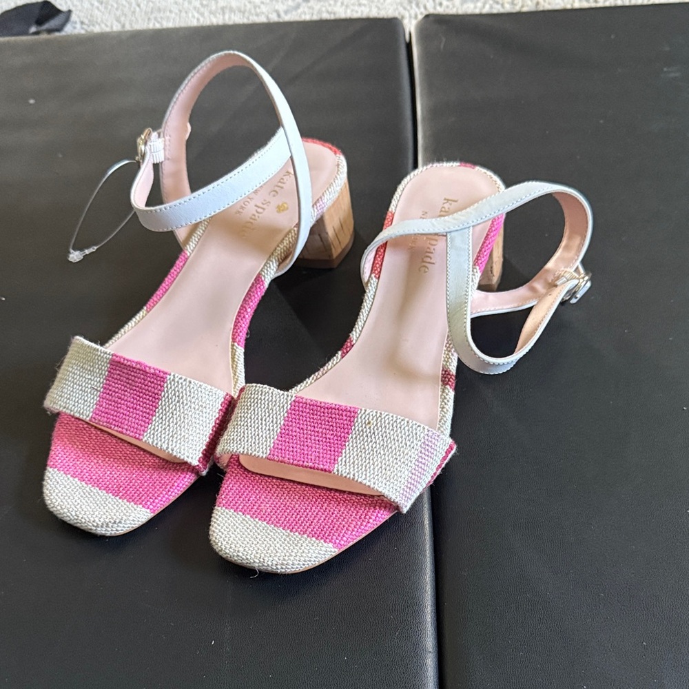 Kate Spade Lottie Pink Striped heel Sandals size 7‎ b in EUC